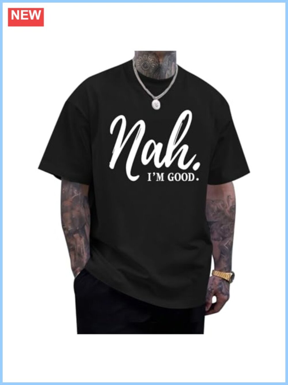 Funny Nah I'm Good Oversized Cotton Blend Graphic T-Shirt Crew Neck Streetwear